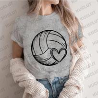 Volleyball Heart Shirt for Women Clothing Short Sleeve Women's T-shirts Volleyball Team Tshirt Volleyball Lover Game Day Shirt S gray