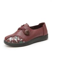 slip resistant shoes for women 2024 new spring ballet flats ladies vintage loafer shoes with string button retro mother flats CN 35 vyno raudonos spalvos
