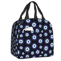 Greek Amulet Evil Eye Pattern Resuable Lunch Boxes Nazar Lucky Charm Thermal Cooler Food Insulated Lunch Bag School Children 22x20x13CM gray