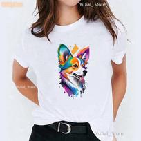 Colorful Pug/Yorkshire Terrier/Chihuahua/ Papillon/Shih Tzu Print T Shirt Women'S Clothing Harajuku Kawaii Dog T-Shirt Femme S