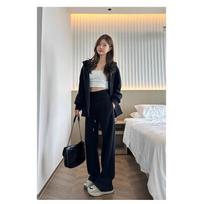 Gray Double Waist Casual Wide-leg Pants for Women In Autumn and Winter New High-waist Drape Straight-leg Sports Pants S juoda