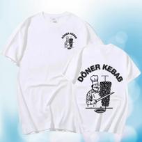 Large Cotton Men's Doner Kebab Fun Pattern Printed T-shirt Summer Men's Fashion Round Neck Short Sleeve T-shirt Street Wear S white
