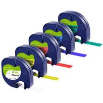 Lot of 5 White/Blue/Yellow/Red/Green Tapes compatible Dymo LetraTag - Plastic Label 91201 91202 91203 12mm x 4m Phonillico®