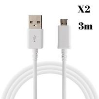 3m cable for PS4, Playstation 4, DualShock 4, PS4 Pro, PS4 Slim console controller - 3 Meter Micro USB Charger [LOT 2] Phonillico® balta