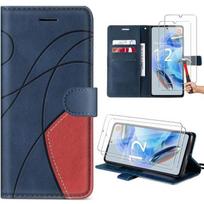 Case For Xiaomi Redmi Note 12 Pro 5G - Navy Blue - PU Leather - Hands-Free Stand - 2 Tempered Glasses