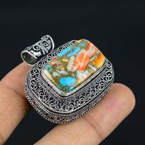 Spiny Oyster Handmade 925 Sterling Silver Jewelry Pendant 1.6  a9q34 gray