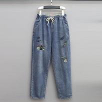 Women's Trousers Plus Size Stretch Jeans Loose Semi Elastic Pants XXL mėlyna
