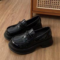 2025 spring new jk uniform French thick heel loafers black platform jk shoes British style uniform small leather shoes 35 black