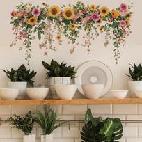 Nutapyti saulėgrąžos gėlės ir lapai namų fonas sienų puošyba sienų lipdukai 30*60cm/fun-b148 black
