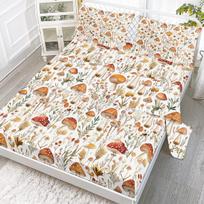 4-Piece Bed Sheet Set With White Dot Red Mushroom Pattern, Including 1 Flat Bed Sheet, 1 Extra-Large Bed Sheet, 2 Pillowcases 99cmx199cm