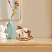 Rocking Horse Statue Wooden Figurine Artistic Centerpiece for Any Space White Ribbon