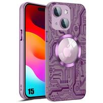 Coque pour iPhone 15 - Coque Rigide - Violet - Cercle Magnétique - Protection Verre Trempé - Antichoc violetinė