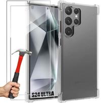 Case for Samsung Galaxy S24 Ultra - TPU - Shockproof - Transparent - 2 Tempered Glasses Included skaidri