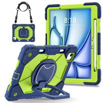 For Apple iPad Air 11 (2024)/ iPad Air 11‑inch (M2). 360° Rotating Grip Heavy Duty Protection Stand TPU+PC 3in1 Anti-knock Shockproof Tablets PC Case iPad Air 11 (2024) tamsiai mėlyna spalva