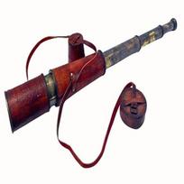 Rankų darbo žalvarinis teleskopas Viktorijos laikų Londonas 1915 seklys žiūronas replika 81,28 cm didelis funkcionuojantis suvenyras su rankomis siūtu odiniu dangteliu diržu