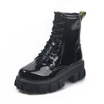 Botas Women Motorcycle Ankle Boots Wedges Female Lace Up Platforms Spring Black Leather Oxford Shoes Woman 2024 Botas Mujer 35 juoda
