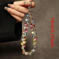 Simulation crystal bead bracelet, with short lanyard and clip design,multi-functional mobile phone case keychain pendant,fashionable and unique style