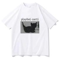 Playboi Carti Oversized Hip-Hop T Shirts Cute Cat Harajuku Print Tee Regular Mens Tops Quality Rapper Tshirt XXXXL