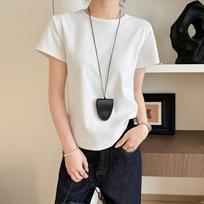 White Round Neck Short-sleeved Summer New Style for Women with Waist-hugging and Slimming Inner T-shirt Versatile Shoulder Top S balta
