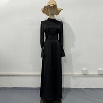 Moteriška Elegantiška vakarinė suknelė ilgomis rankovėmis Vasarinė suknelė su raukšlėmis aukštu juosmeniu, tvarsčiu, raišteliu, maksimaliu mastu, moteriška, prancūziško stiliaus, senovinė atostogų suknelė moterims S juoda
