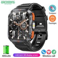 2026 New Smart Watch Men IP68 Waterproof 2.02  HD Screen With Compass LED Flashlight Health Monitoring Outdoor Sports SmartWatch gray