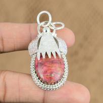 Womens day Deal 925 Sterling Silver Oval Thulite Stone Mother Birthday Pendant