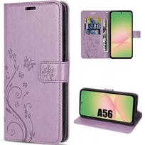 Case for Samsung Galaxy A56 5G - BOOLING - Scratch-Resistant Synthetic Leather Purple Plant Pattern violetinė