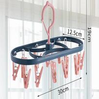 Vietą taupanti plastikinė ir metalinė drabužių džiovyklė su 12 vėjui atsparių, neslystančių segtukų kojinėms ir apatiniam trikotažui rožinė