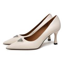 New OEM temperament leather shoes tire cowhide shallow mouth high heels pointed thin heel work women's shoes 35