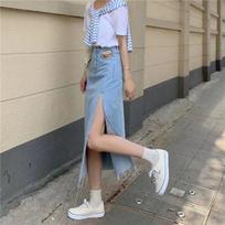 Hong Kong Style High-Waist Printed Denim A-Line Skirt for Women S