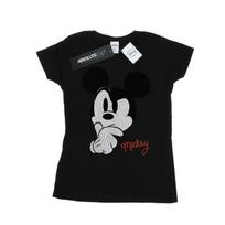 Disney Womens/Ladies Mickey Mouse Distressed Ponder Cotton T-Shirt XL juoda