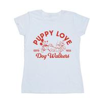 Disney Womens/Ladies Mickey Mouse Puppy Love Cotton T-Shirt M balta
