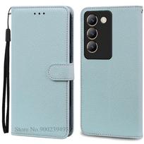 Dėklas Vivo V40 SE 5G Odinis atverčiamas piniginės dangtelis Vivo V40 Se dėklui Minkštas silikoninis dangtelis Vivo V40se telefonui Coque Fundas For Vivo V40 SE 5G šviesiai mėlyna spalva