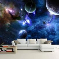 Starry Sky 3d Mural Space Planet Wallpaper Living Room Bedroom Galaxy Mural For Wall 200 cm(W) x 140 cm(H) blue