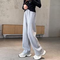 2024 Girls' Sweatpants: Velvet, Wide-Leg, Casual Sportswear for Spring & Autumn 160 cm pilka spalva