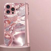 3D Vandens Banguotas Raštas Rožinės Metalo Spalvos Dažai Stiklinis Kietas Telefono Dangtelis iPhone 17 16 15 14 13 12 11 Pro Max Plus 16E 17Air Dangtelis iPhone 13 Pro