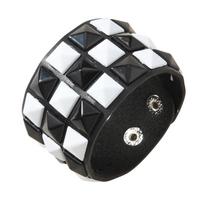 Comfort Fit Adjustable Bracelet Three Row Square Studs Punk Design Soft Leather for Stylish Daily Fashion
