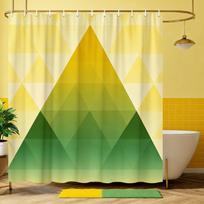 Retro geometrinė dušo užuolaida, sluoksniuotos žalios ir rudos formos, vidurio amžiaus moderni vonios užuolaida, skirta vintažiniam ir boho vonios dekorui W60H190(CM)-1 Pcs yellow