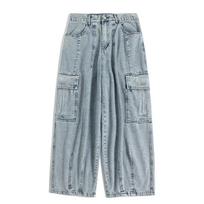 Spring Autumn Men's Baggy Jeans Trousers Male Denim Pants Wide Leg Pants Men's Jeans Oversize Cargo Streetwear Hip Hop Jeans M mėlyna