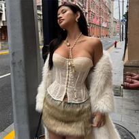 Women's Jacquard Textured Corset Tube Top S abrikosas