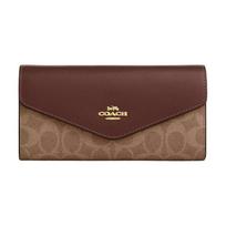 COACH 19 Classic Brand Logo Leather Envelope Wallet Regular Women's Tan with Brown Tan and brown ruda