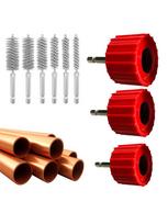 Copper Cleaning Brush 3X Portable Deburring Brush Pipe Cleaner Copper Pipe Tools Pipe Cleaning Tool with 6 Stainless-Steel Wire raudona