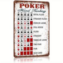Retro Pokerio Rankų Reitingas Metalinis Skardinis Ženklas Vintažinis Kazino Taisyklės Sienų Dekoras Žaidimų Kambariui Barui Vyriškam Urveliui Pokerio Klubui 20X30CM