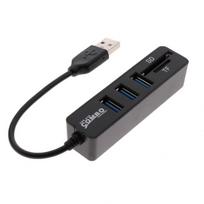 3 prievadų USB 2.0 SD/TF kortelių skaitytuvo šakotuvo adapterio skirstytuvo derinys, skirtas nešiojamam kompiuteriui juoda