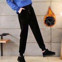 Winter Women Cotton Thickening Lamb Hair Warm Sweatpants Casual Comfy Sweatpants Leisure Trousers Pants S juoda