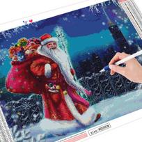 Full Square Round Diamond Embroidery Santa Claus Diamond Painting Mosaic Cartoon Christmas Gift Craft Kit Full Round (20X30CM) blue