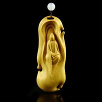 Unisex Necklace Pendant Boxwood Wuxiang Buddha Guanyin Carving Hand-crafted Craft Pendants Gifts 3.8*2*10cm