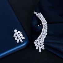 CMM Asymmetric Cubic Zirconia Long Ear Cuff Silver Color Stud Earrings sidabras
