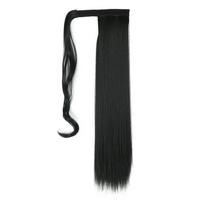 MERISIHAIR Natūralūs sintetiniai priauginami arklio uodegos plaukų segtukai, juodi apvyniojami aplink Pigtail blondinės ponio uodegos šukuosena 55 cm black