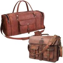 18  Leather Messenger Laptop Briefcase Bag With 24  Trolly Duffel Luggage Travel Bag ruda